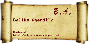 Balika Agenór névjegykártya